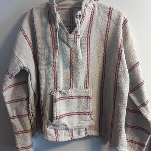 Striped Baja Hoodie with Front Pocket Distressed Size Medium